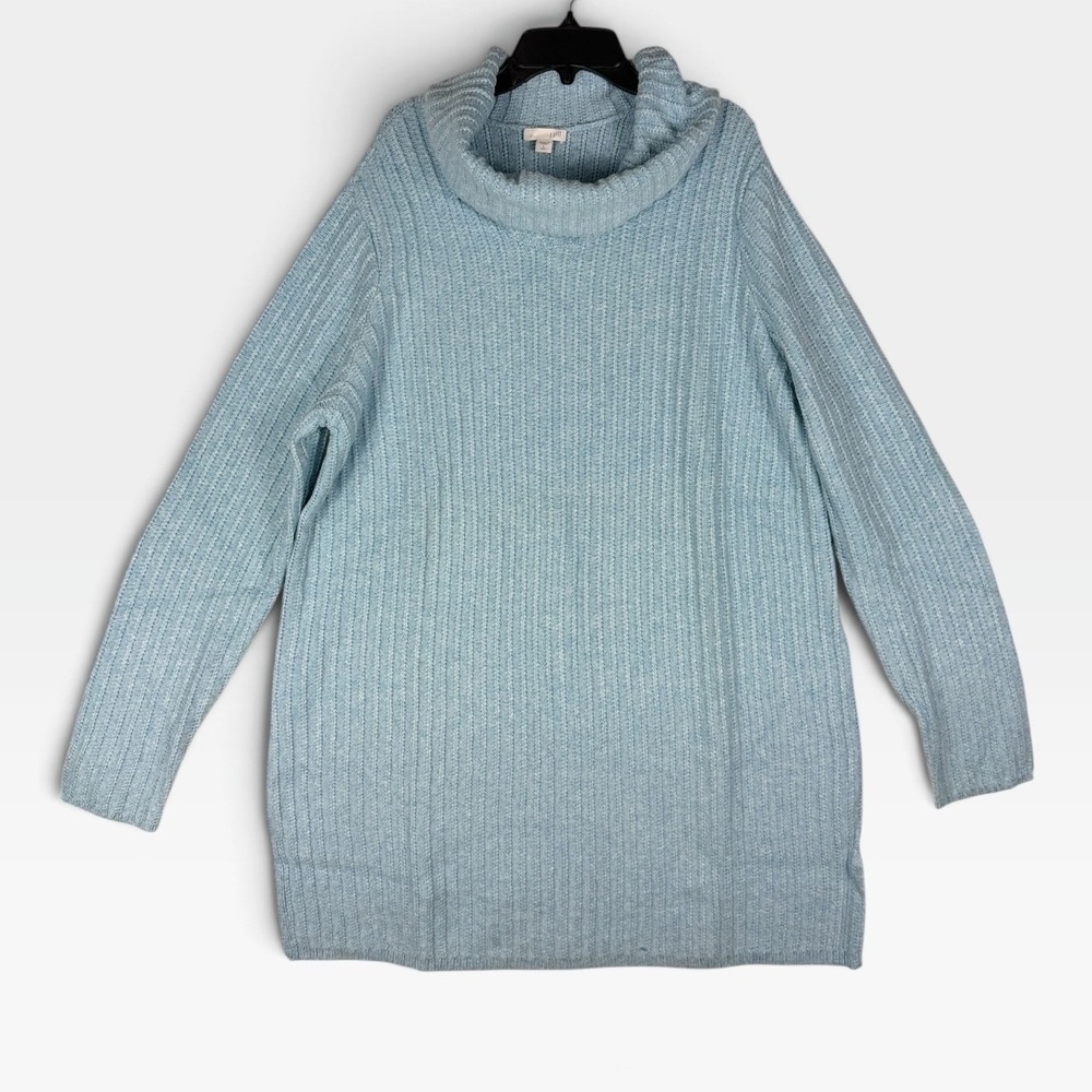 J. Jill Cowl Neck Tunic Sweater Womens Large Tall Blue Sky Ribbed Knit NWT
